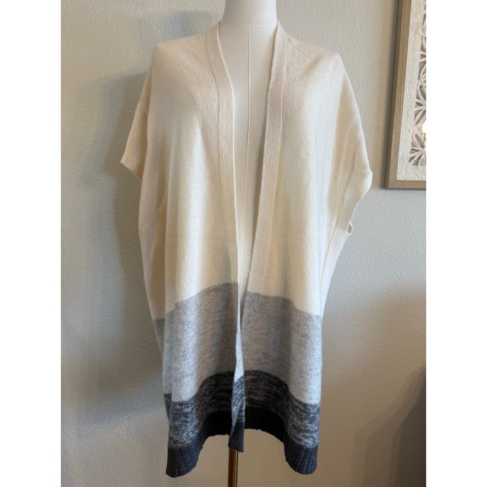 ATHLETA Cashmere Sweater Sleeveless Wrap Cardigan | Ivory Grey Ombre One Size